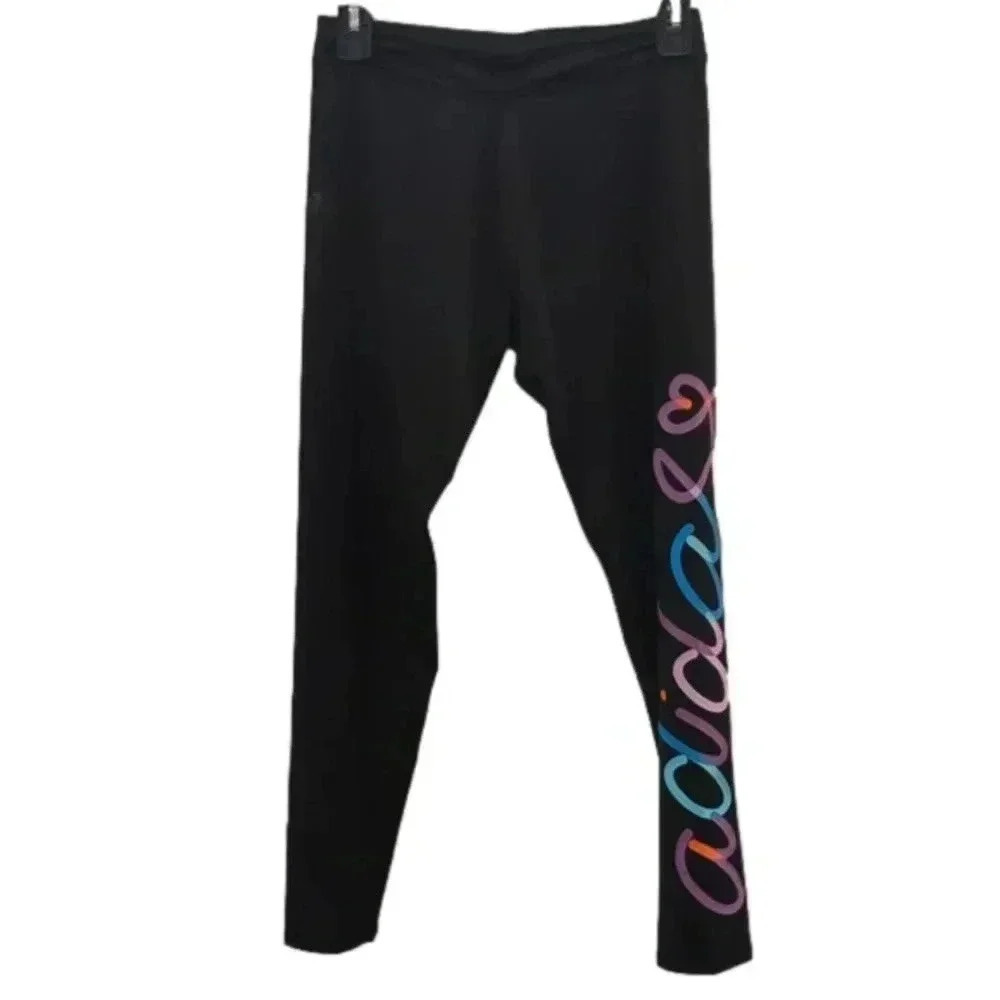 GIRLS Adidas graphic script leggings